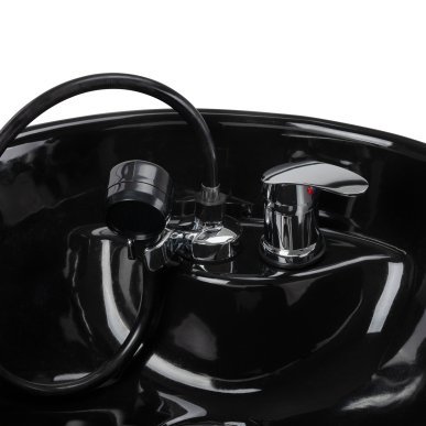 Professionele kapperswasunit Hair System Komodo zwart voor salons, comfortabel haar wassen en een georganiseerde werkplek