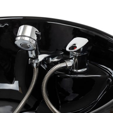 Professionele kapperswasunit Omega Nautica zwart voor kapsalon, comfortabel haar wassen en georganiseerde salonservice