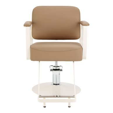Professionele kappersstoel Omega Aurora lichtbruin hydraulisch voor comfortabel werken en een elegante salonwerkplek