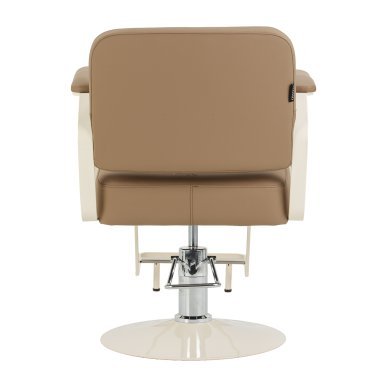 Professionele kappersstoel Omega Aurora lichtbruin hydraulisch voor comfortabel werken en een elegante salonwerkplek