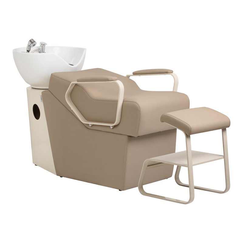 Professionele kapperswasunit Omega Marina beige met stoel voor comfortabel werken, wassen en een verzorgde saloninrichting