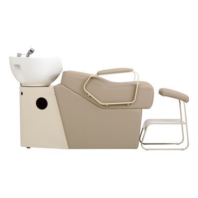 Professionele kapperswasunit Omega Marina beige met stoel voor comfortabel werken, wassen en een verzorgde saloninrichting