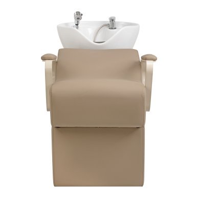 Professionele kapperswasunit Omega Marina beige met stoel voor comfortabel werken, wassen en een verzorgde saloninrichting