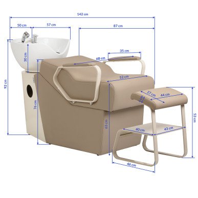 Professionele kapperswasunit Omega Marina beige met stoel voor comfortabel werken, wassen en een verzorgde saloninrichting