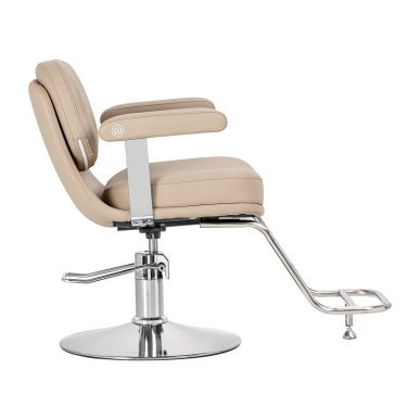 Omega Astra Fauteuil de Coiffure Beige Hydraulique – Fauteuil Professionnel avec Base Ronde Chromée