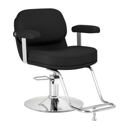 Professionele hydraulische kappersstoel Omega Astra zwart voor comfortabel knippen, styling en een verzorgde salonwerkplek