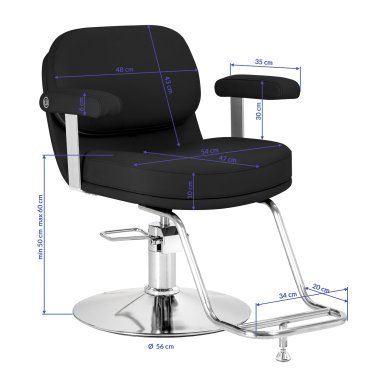 Professionele hydraulische kappersstoel Omega Astra zwart voor comfortabel knippen, styling en een verzorgde salonwerkplek