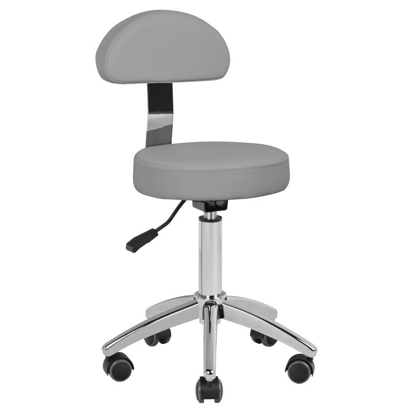 Cosmetische kruk Basic 304 grijs met rugleuning voor professioneel saloncomfort en ergonomisch werken in de beautypraktijk Cosmetische kruk Basic 304 grijs met rugleuning voor professioneel saloncomfort en ergonomisch werken in de beautypraktijk