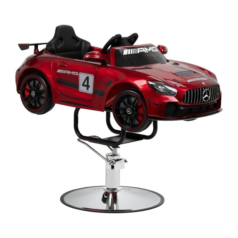 Kinderkappersstoel in Mercedes-auto-design Gabbiano voor kapsalon, comfortabele klantpositie en professionele saloninrichting