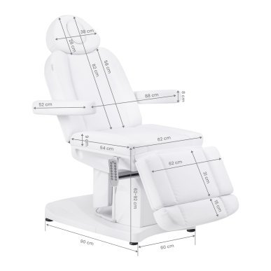 Elektrische behandelstoel Azzurro 708A met 4 motoren voor professioneel salonwerk, podologie en fysiotherapie wit