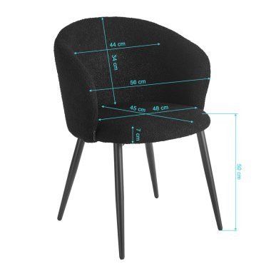 Professionele stoel 4Rico Asola zwart met sherpa bekleding, armleuningen en zwarte poten voor salon, receptie en interieur
