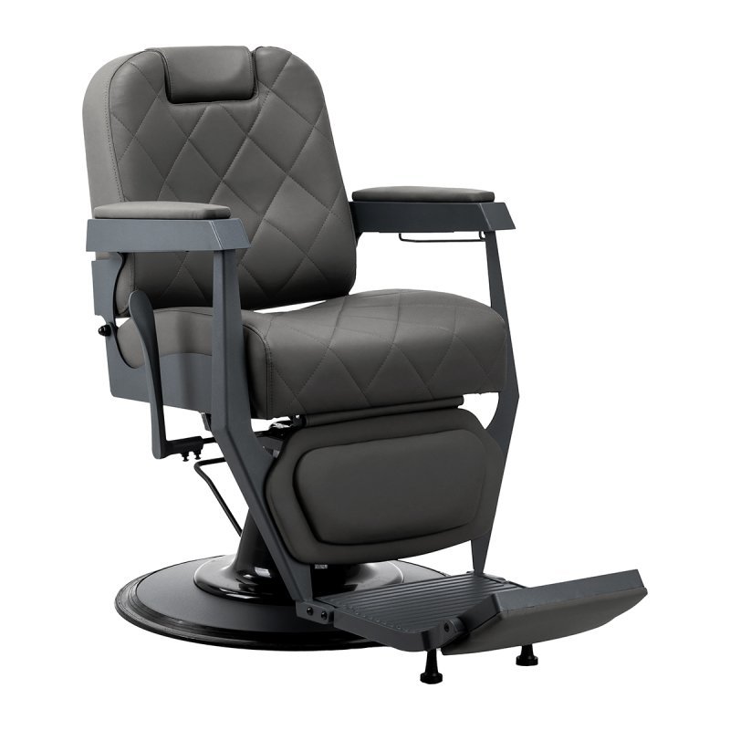 Barberstoel Gabbiano Bruno grafietkleurig met grijze basis, verstelbaar voor professioneel scheren en baardverzorging