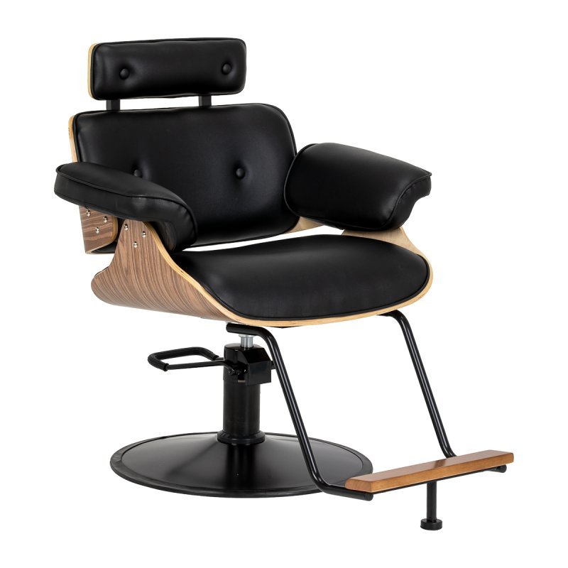 Hairdressing chair Gabbiano Florencja in black and walnut with a black base