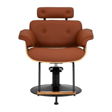 Professionele kappersstoel Gabbiano Florencja bruin met hydraulische lift, draaifunctie en zwarte ronde basis voor salon