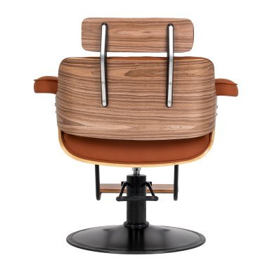 Professionele kappersstoel Gabbiano Florencja bruin met hydraulische lift, draaifunctie en zwarte ronde basis voor salon