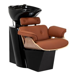 Professionele kapperswasunit Gabbiano Florencja bruin met verstelbare keramische wasbak voor comfortabel salonwerk