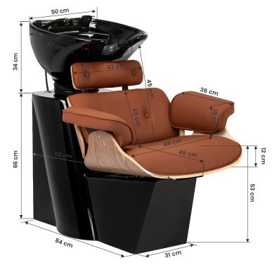 Professionele kapperswasunit Gabbiano Florencja bruin met verstelbare keramische wasbak voor comfortabel salonwerk