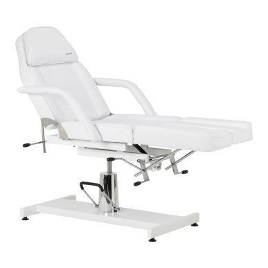 Hydraulische pedicurestoel Sillon 210 wit met schommelfunctie en gedeelde voetsteun voor salon en podotherapie