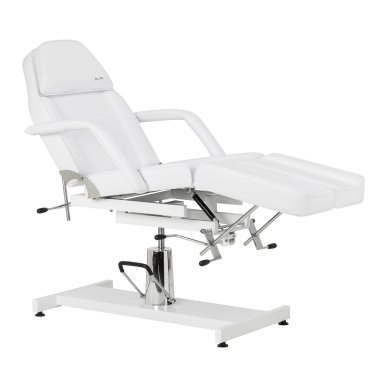 Hydraulische pedicurestoel Sillon 210 wit met schommelfunctie en gedeelde voetsteun voor salon en podotherapie
