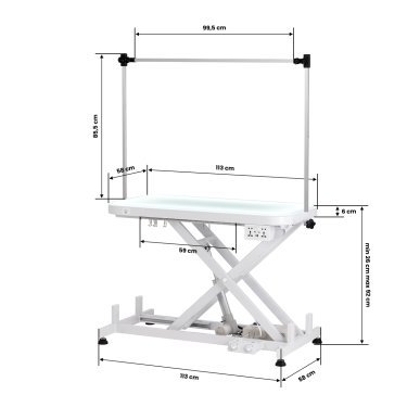 Elektrische trimtafel PAW 3 met verlichting, wit, voor professionele hondentrimsalons en ergonomische vachtverzorging