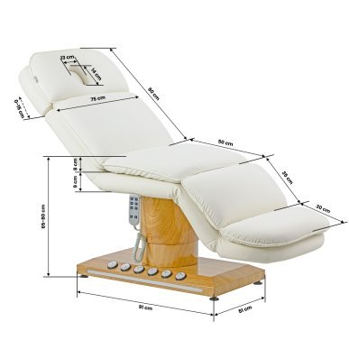 Elektrische cosmetische behandelstoel Sillon Cloud met 3 motoren, crèmekleurig, professioneel voor beautysalons