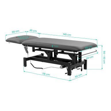 Elektrische revalidatietafel Balance Eso 2 grijs met hoogteverstelling 50-93 cm voor massage en fysiotherapiepraktijk