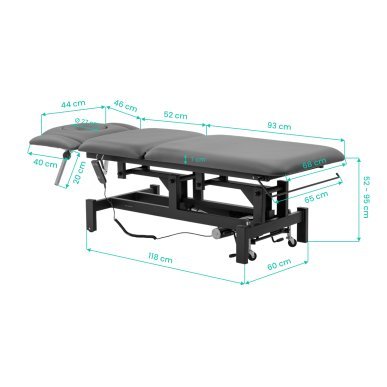 Elektrische behandeltafel Balance Eso 5 voor massage en fysiotherapie met hoogteverstelling en Pivot-functie, grijs