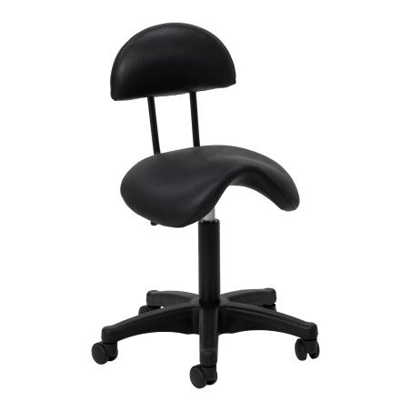 Cosmetische werkkruk 6001 zwart met ergonomisch zadelzitje, rugsteun en gaslift voor comfortabel salonwerk
