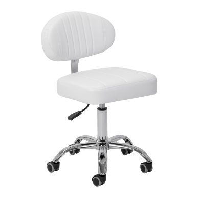 Professionele beautykruk Giovanni Y08 wit met rugleuning, verstelbare hoogte 49-62 cm en draaifunctie voor de salon