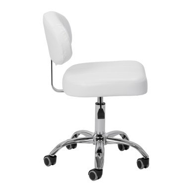 Professionele beautykruk Giovanni Y08 wit met rugleuning, verstelbare hoogte 49-62 cm en draaifunctie voor de salon