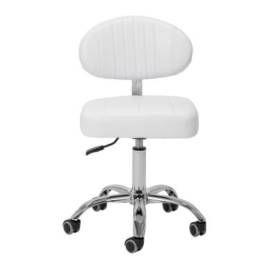 Professionele beautykruk Giovanni Y08 wit met rugleuning, verstelbare hoogte 49-62 cm en draaifunctie voor de salon