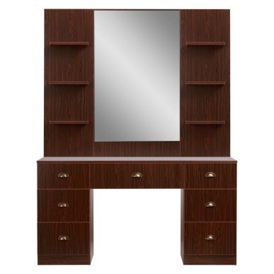 Professionele barberconsole Gabbiano MT-1112 Nut bruin met spiegel, planken en laden voor kapsalon en barbershop