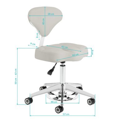 Professionele cosmetische werkkruk Azzurro 156-F bump-up grijs met verstelbare rugleuning voor salon en praktijk