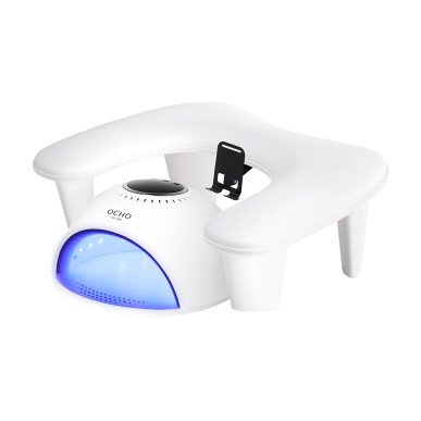 Manicure handsteun MOMO Croissant wit met verstelbare telefoonhouder, U-vorm en ruimte voor UV-lamp in nagelsalon