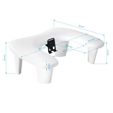 Manicure handsteun MOMO Croissant wit met verstelbare telefoonhouder, U-vorm en ruimte voor UV-lamp in nagelsalon