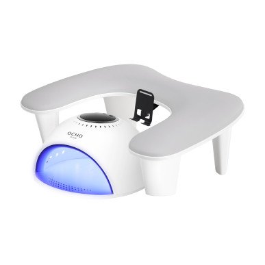 Manicure handsteun MOMO Croissant grijs met verstelbare telefoonhouder, U-vorm en ruimte voor UV-lamp in nagelsalon