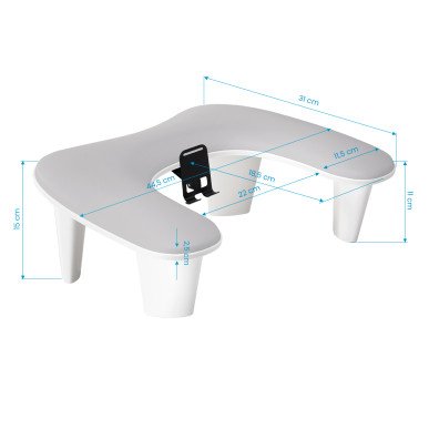 Manicure handsteun MOMO Croissant grijs met verstelbare telefoonhouder, U-vorm en ruimte voor UV-lamp in nagelsalon