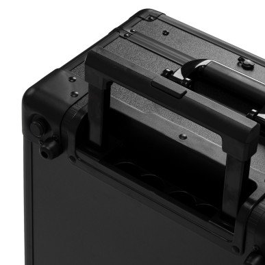 Mobiele make-upkoffer Plus zwart met LED-spiegel, Bluetooth-speakers, telescopische poten en opbergruimte voor visagie