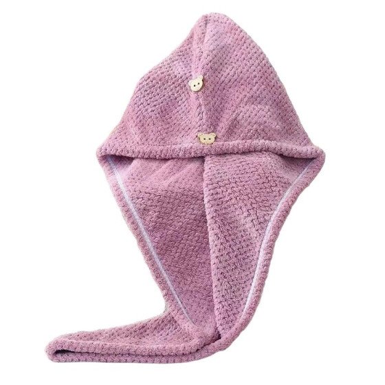 Serviette à cheveux rose avec capuche 65 x 25 cm