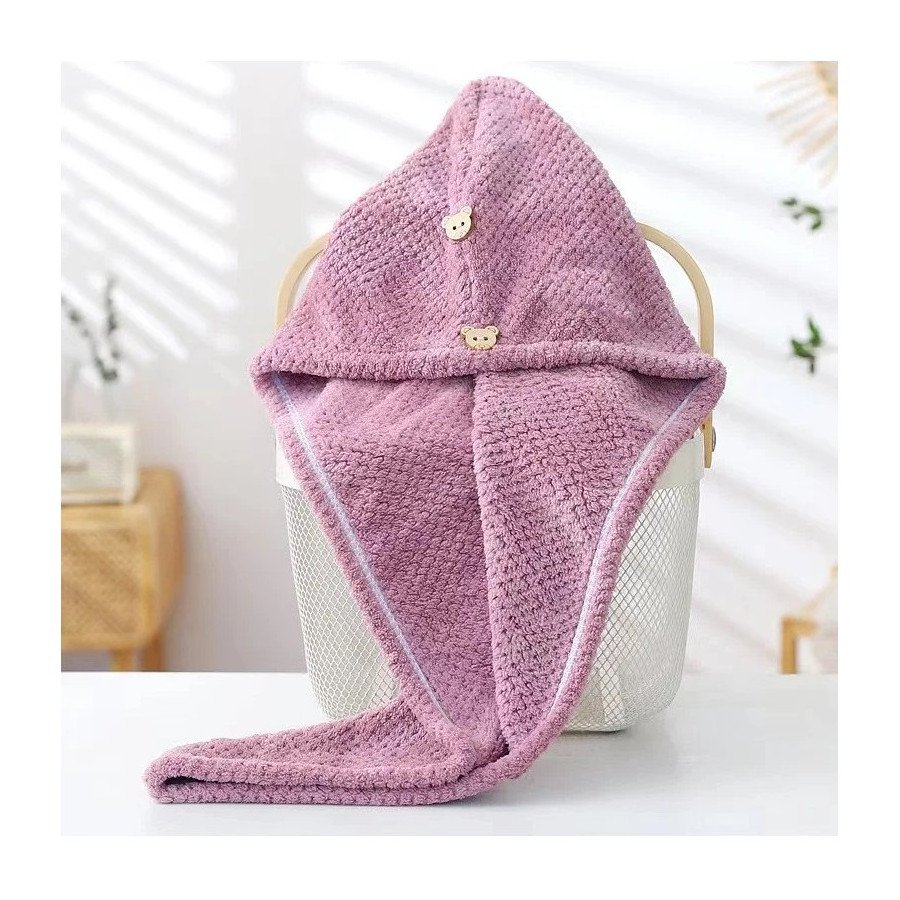 Serviette à cheveux rose avec capuche 65 x 25 cm