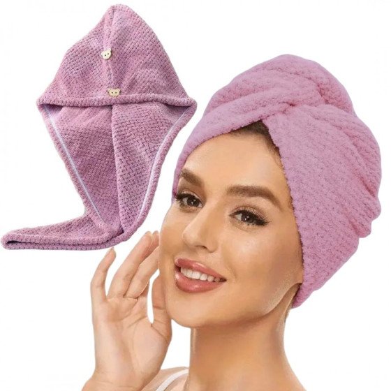 Serviette à cheveux rose avec capuche 65 x 25 cm