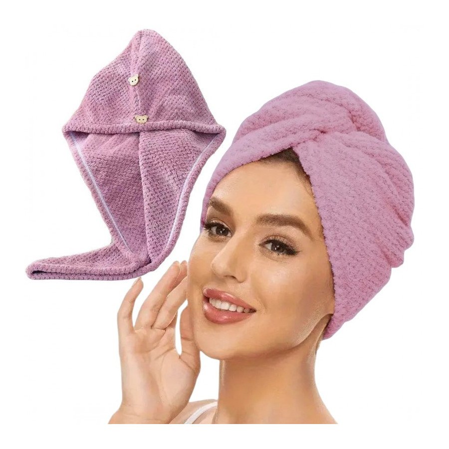 Serviette à cheveux rose avec capuche 65 x 25 cm Serviette à cheveux rose avec capuche 65 x 25 cm