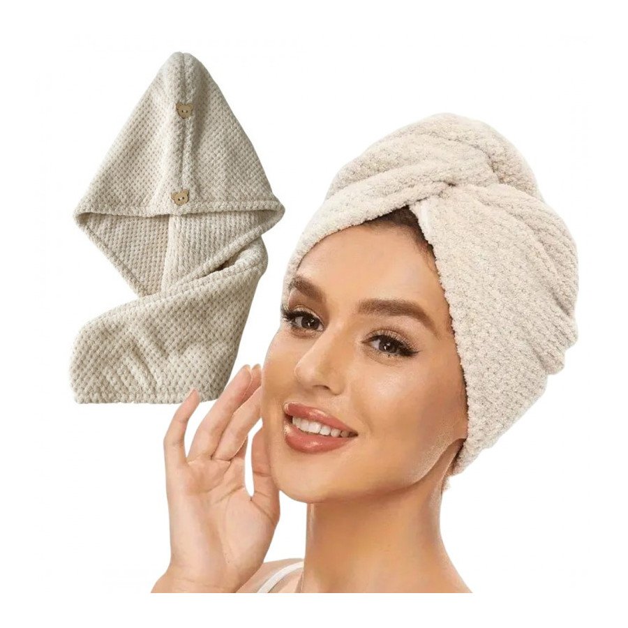 Ręcznik do włosów – kapturek/turban z mikrofibry 65x25 cm, beżowy Ręcznik do włosów – kapturek/turban z mikrofibry 65x25 cm, beżowy