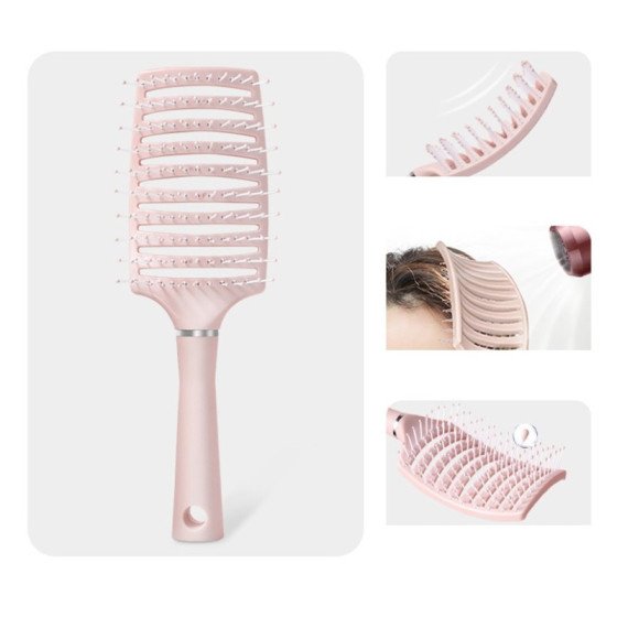 Brosse à cheveux rose poudré – effet racines, coiffage & massage