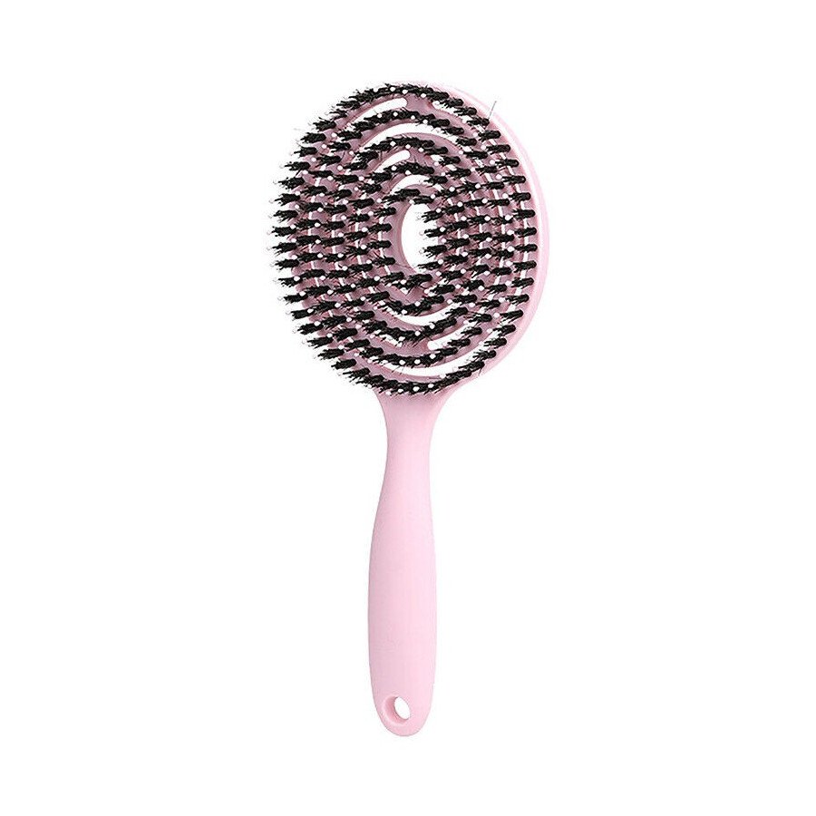 Brosse à cheveux super flexible avec poils de sanglier – démêlage, séchage, massage – rose poudré