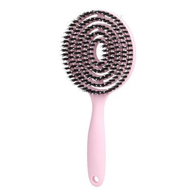 Super flexible Haarbürste mit Wildschweinborsten – Entwirrung, Trocknung, Massage – Puderrosa