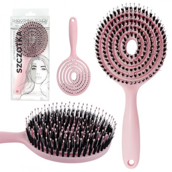 Brosse à cheveux super flexible avec poils de sanglier – démêlage, séchage, massage – rose poudré