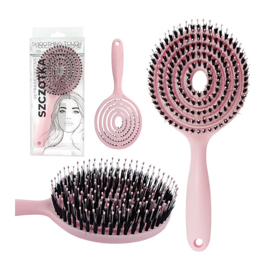 Super flexibele haarborstel met everzwijnhaar – massage, ontwarren, föhnen – poederroze