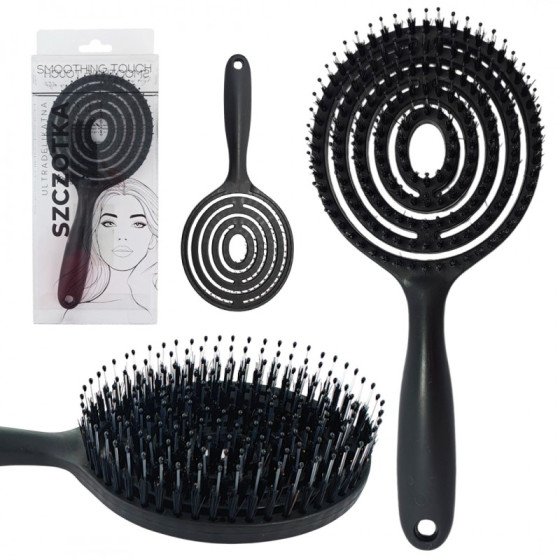 Brosse à cheveux super flexible avec poils de sanglier – noir – démêlage, séchage, massage