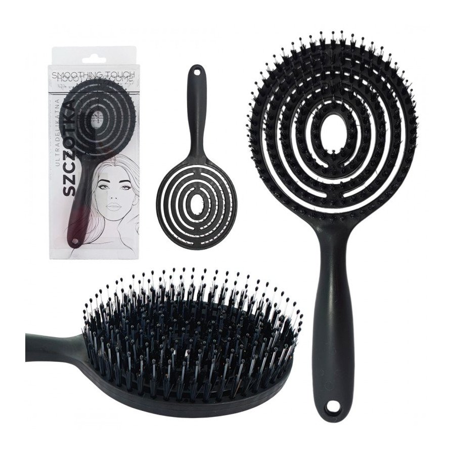 Brosse à cheveux super flexible avec poils de sanglier – noir – démêlage, séchage, massage
